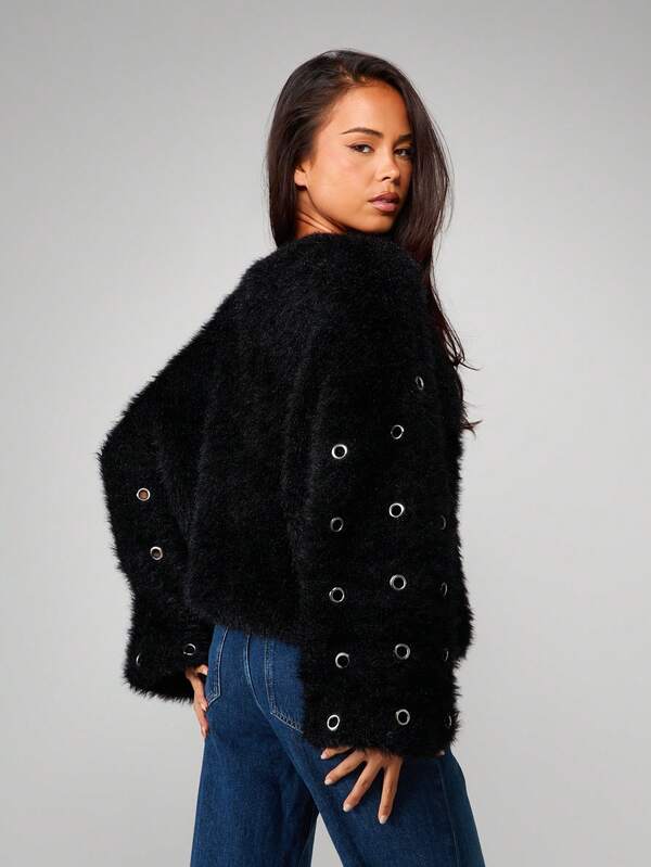 MISSGUIDED Oversized Knitted Jumper With Metal Eyelets