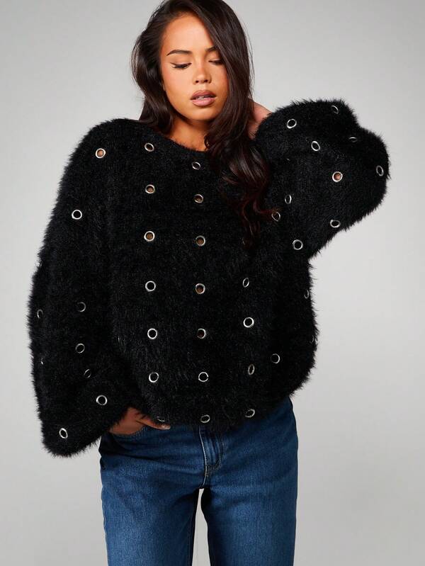 MISSGUIDED Oversized Knitted Jumper With Metal Eyelets