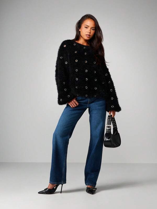 MISSGUIDED Oversized Knitted Jumper With Metal Eyelets