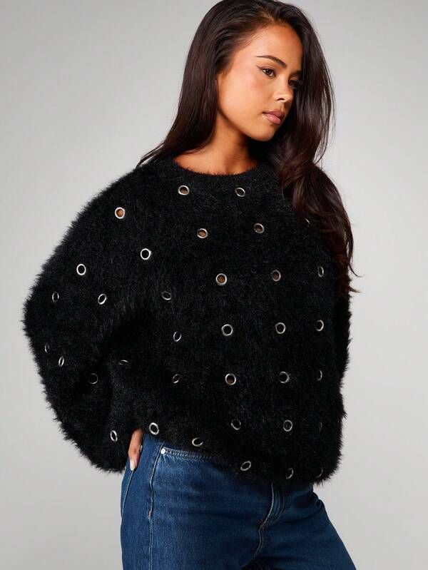MISSGUIDED Oversized Knitted Jumper With Metal Eyelets
