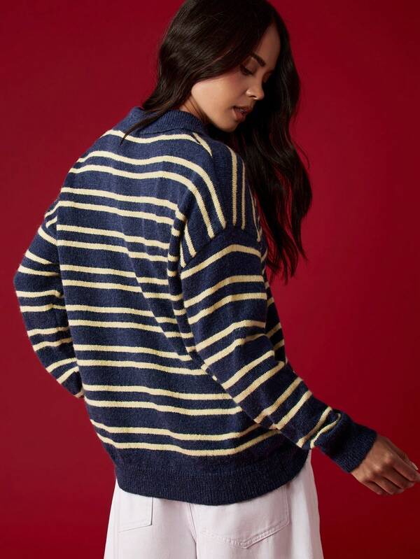 MISSGUIDED Oversized Knitted Stripe Polo Sweater