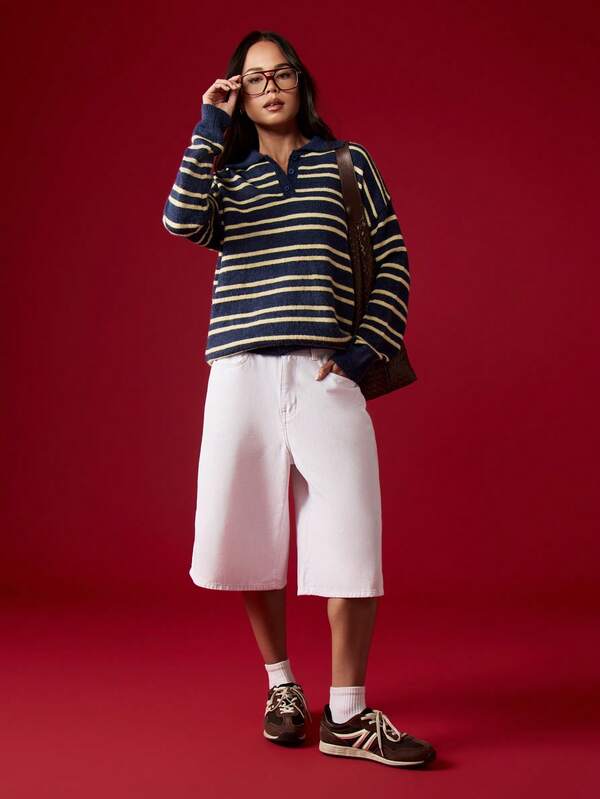 MISSGUIDED Oversized Knitted Stripe Polo Sweater