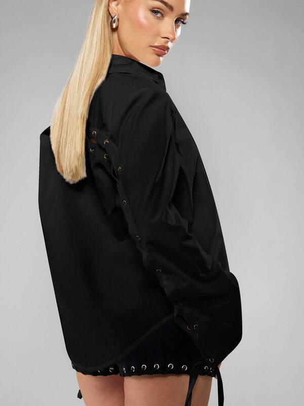 MISSGUIDED Oversized Lace Up Shirt With Grommets