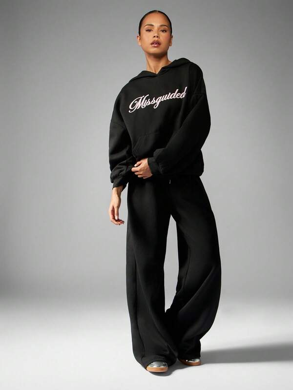 MISSGUIDED Oversized Logo Hoodie With Centre Pocket