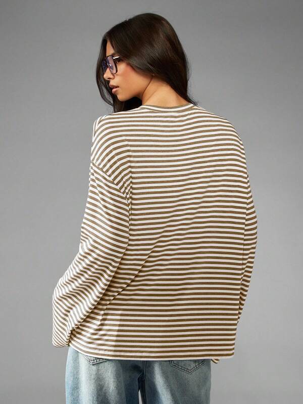 MISSGUIDED Oversized Long Sleeve Number Graphic Striped T Shirt