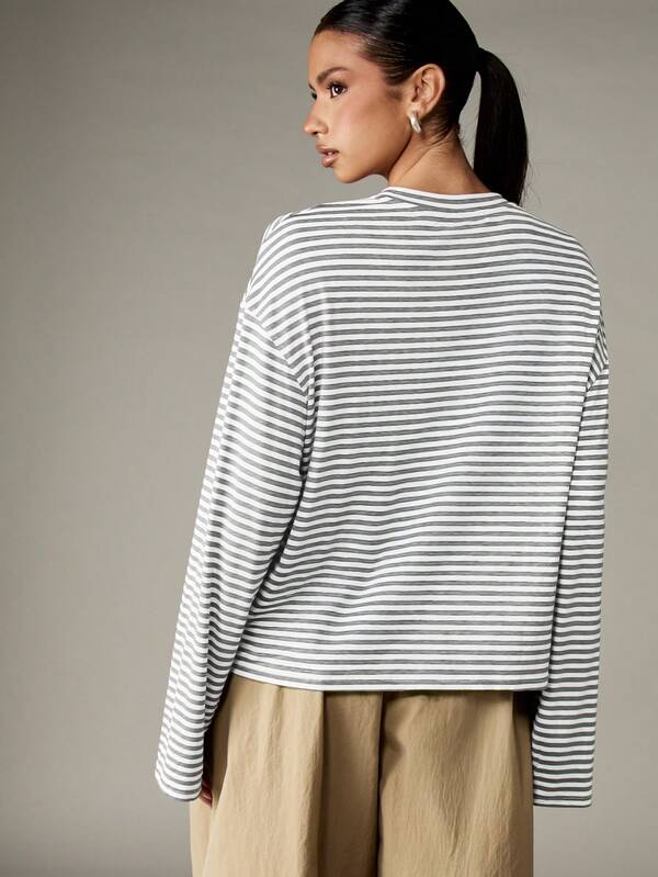 MISSGUIDED Oversized Long Sleeve Striped Top With Print