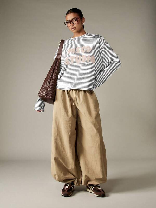 MISSGUIDED Oversized Long Sleeve Striped Top With Print