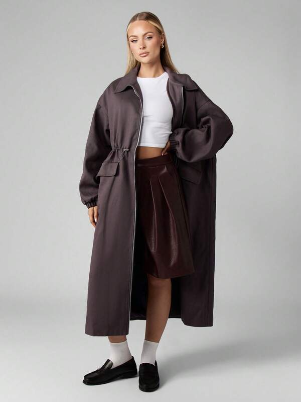 MISSGUIDED Oversized Longline Coat With Belted Waist And Wide Collar
