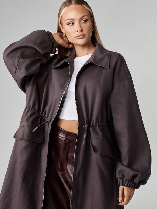 MISSGUIDED Oversized Longline Coat With Belted Waist And Wide Collar