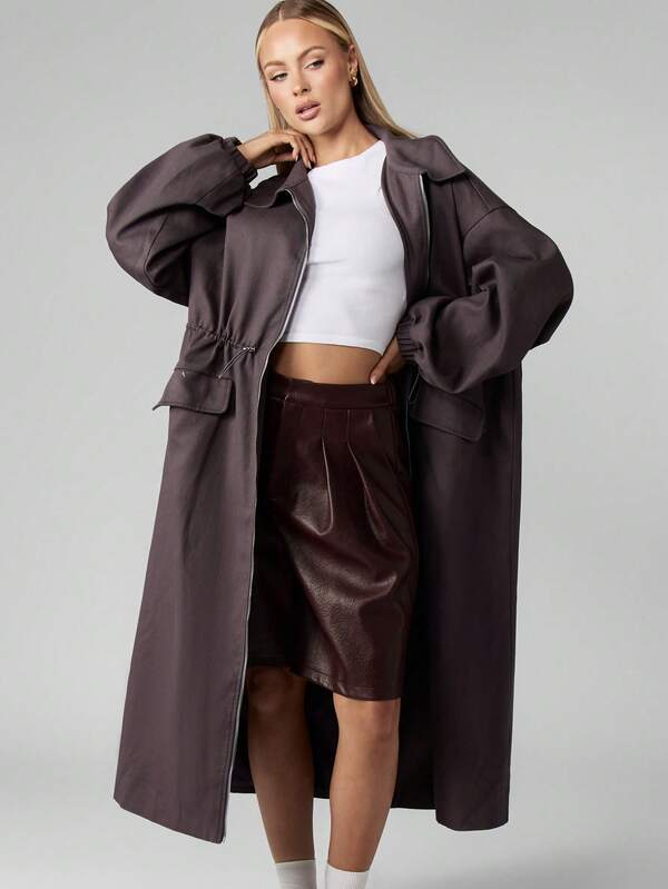 MISSGUIDED Oversized Longline Coat With Belted Waist And Wide Collar