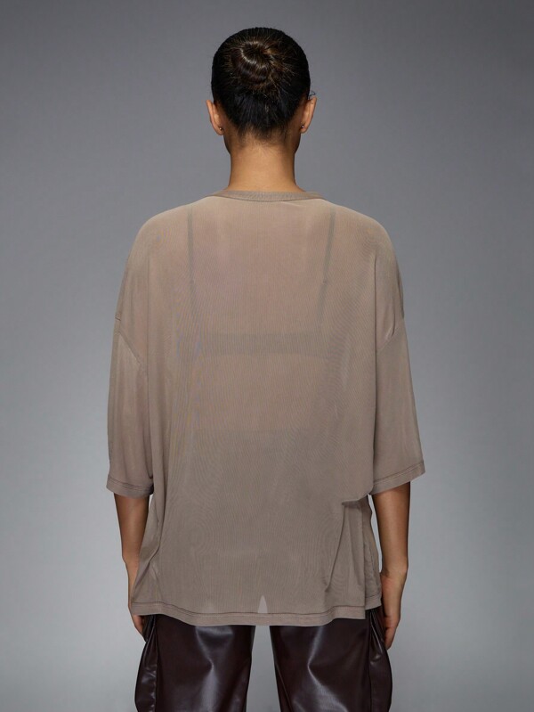 MISSGUIDED Oversized Mesh T Shirt With Logo Label