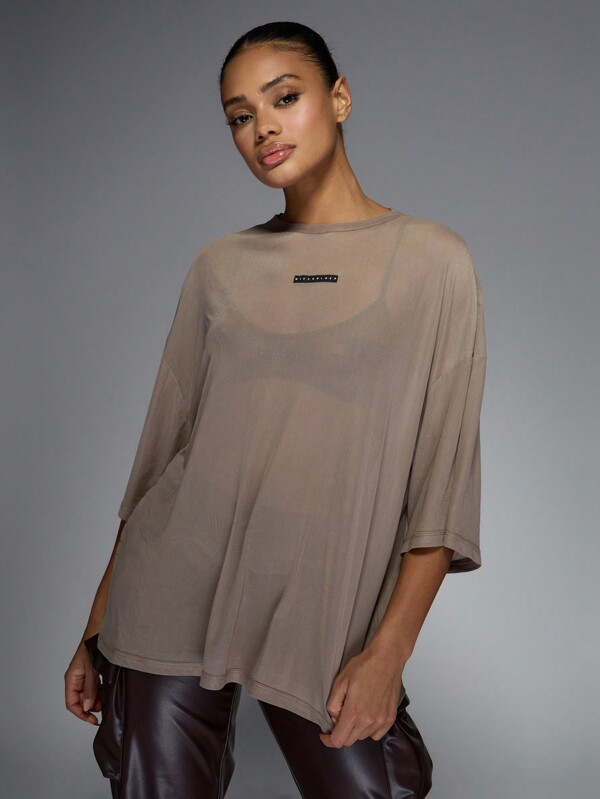 MISSGUIDED Oversized Mesh T Shirt With Logo Label