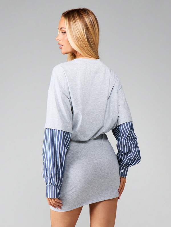 MISSGUIDED Oversized Mini Dress With Striped Sleeves