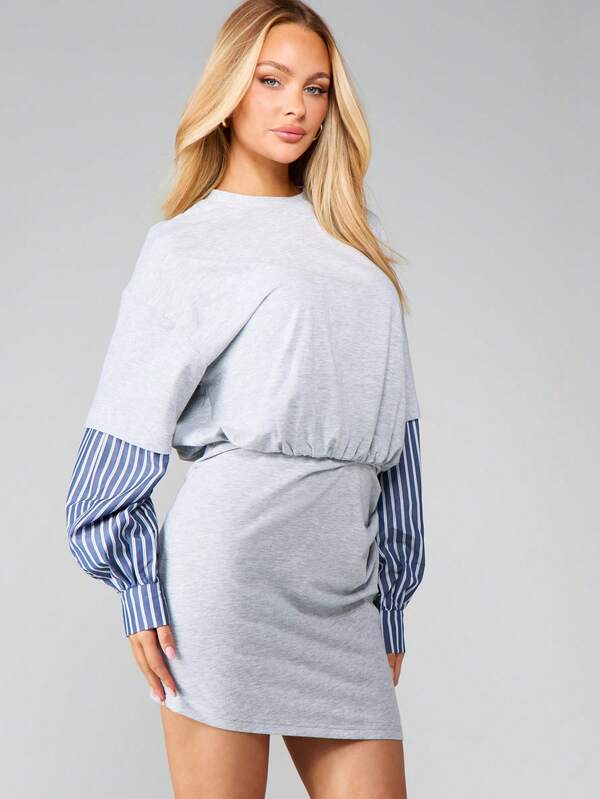 MISSGUIDED Oversized Mini Dress With Striped Sleeves
