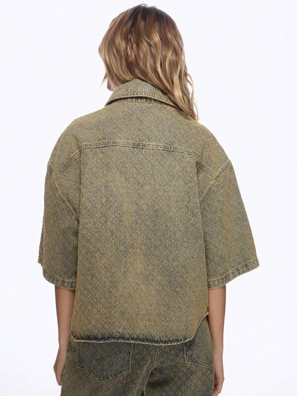 MISSGUIDED Oversized Monogram Print Denim Shirt Jacket