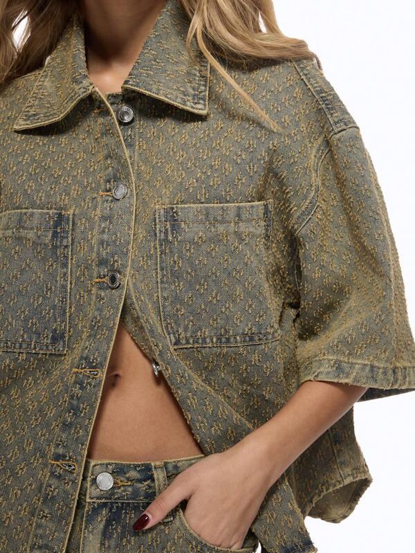 MISSGUIDED Oversized Monogram Print Denim Shirt Jacket