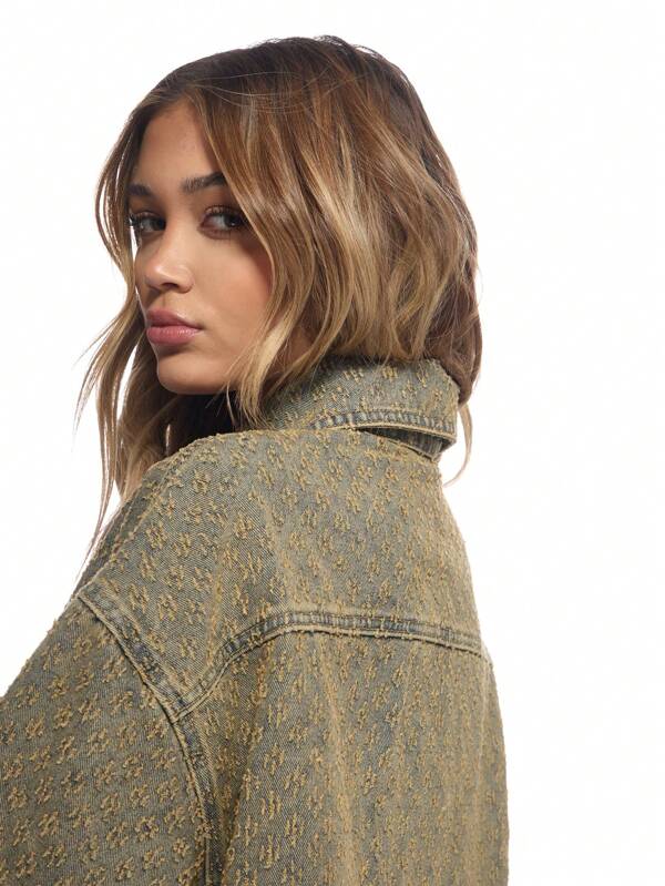 MISSGUIDED Oversized Monogram Print Denim Shirt Jacket