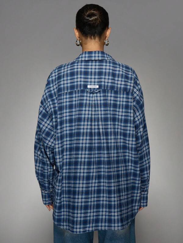 MISSGUIDED Oversized Plaid Button Down Shirt With Curved Hem