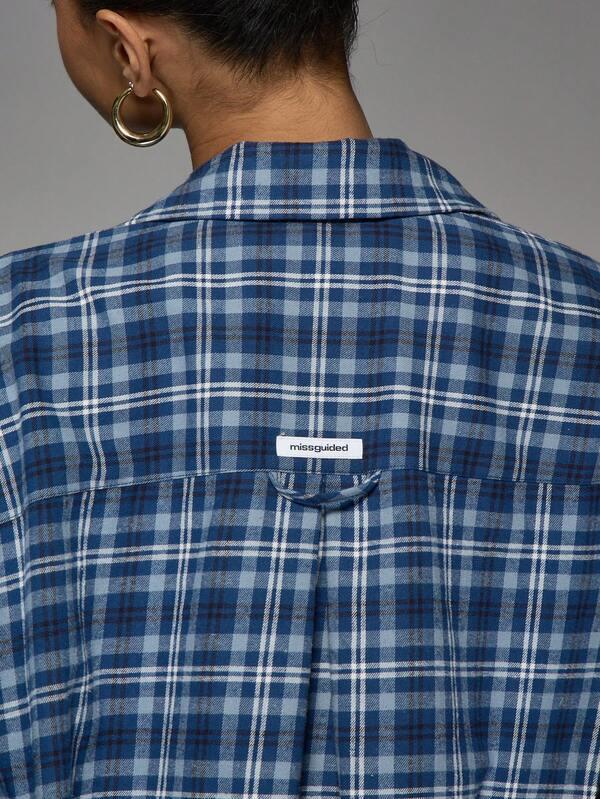 MISSGUIDED Oversized Plaid Button Down Shirt With Curved Hem