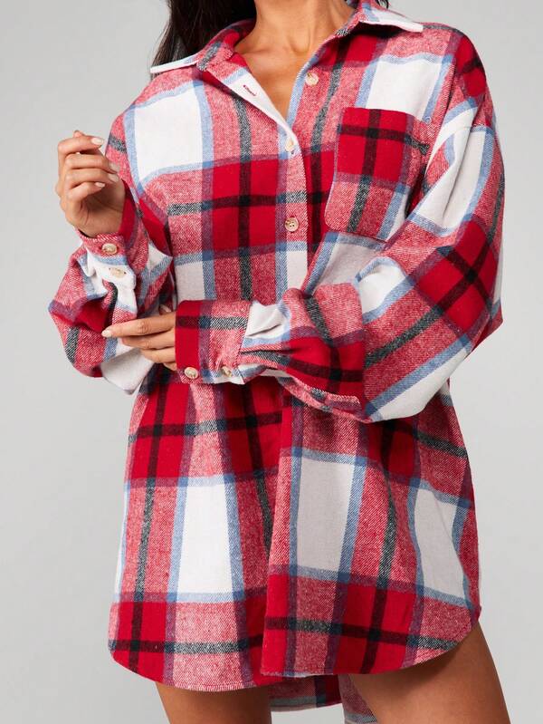 MISSGUIDED Oversized Plaid Flannel Button Down Shirt