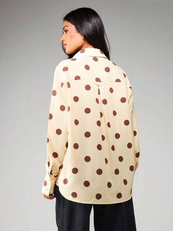 MISSGUIDED Oversized Polka Dot Button Down Blouse