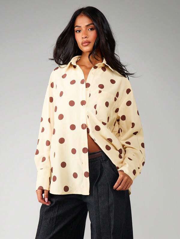 MISSGUIDED Oversized Polka Dot Button Down Blouse