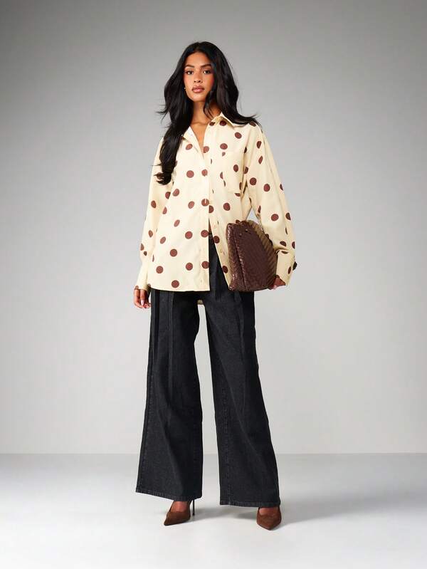 MISSGUIDED Oversized Polka Dot Button Down Blouse