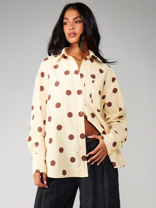 MISSGUIDED Oversized Polka Dot Button Down Blouse
