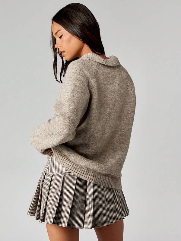 MISSGUIDED Oversized Polo Sweater With Button Detail