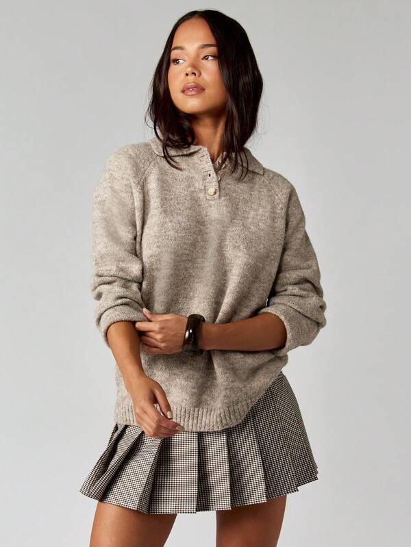 MISSGUIDED Oversized Polo Sweater With Button Detail