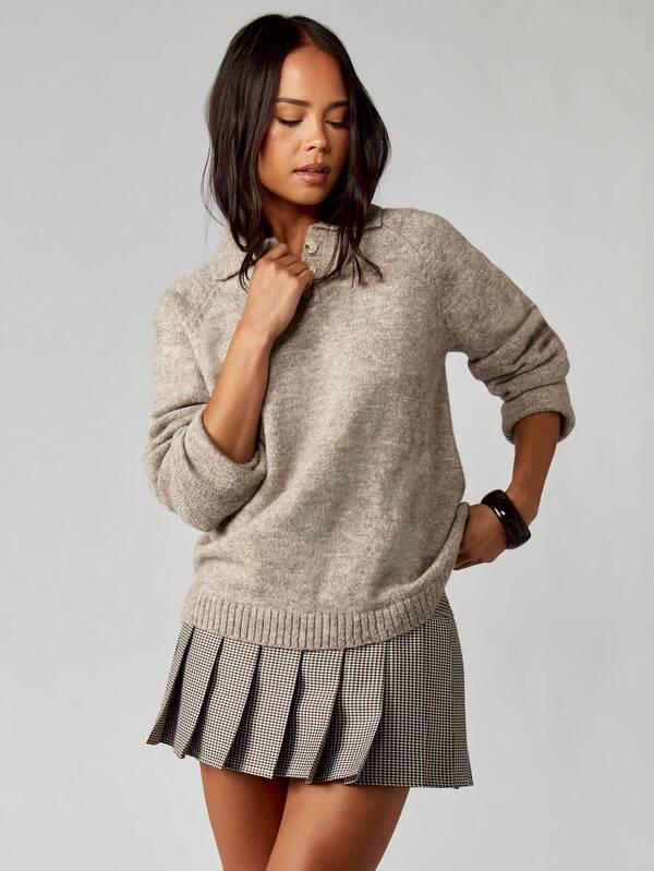 MISSGUIDED Oversized Polo Sweater With Button Detail