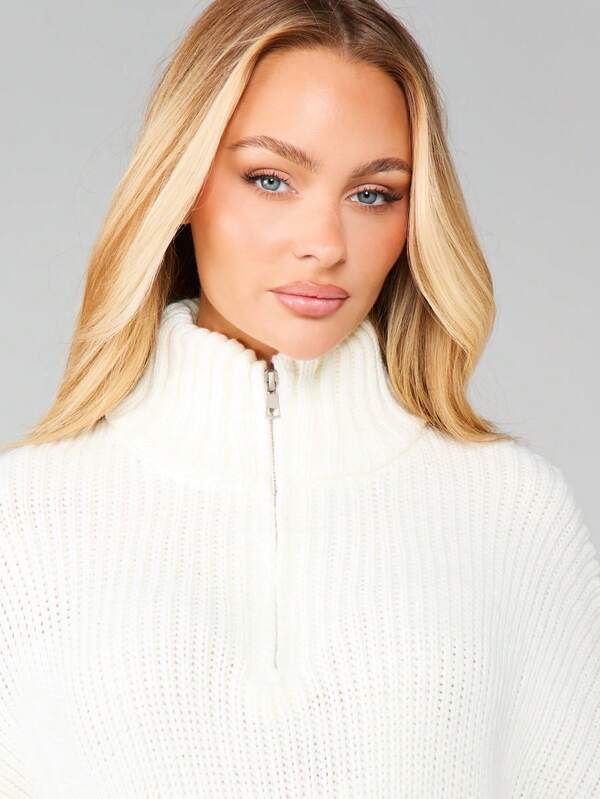 MISSGUIDED Oversized Quarter Zip Chunky Knit Pullover