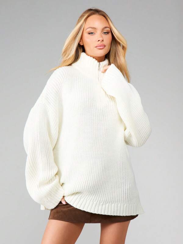 MISSGUIDED Oversized Quarter Zip Chunky Knit Pullover