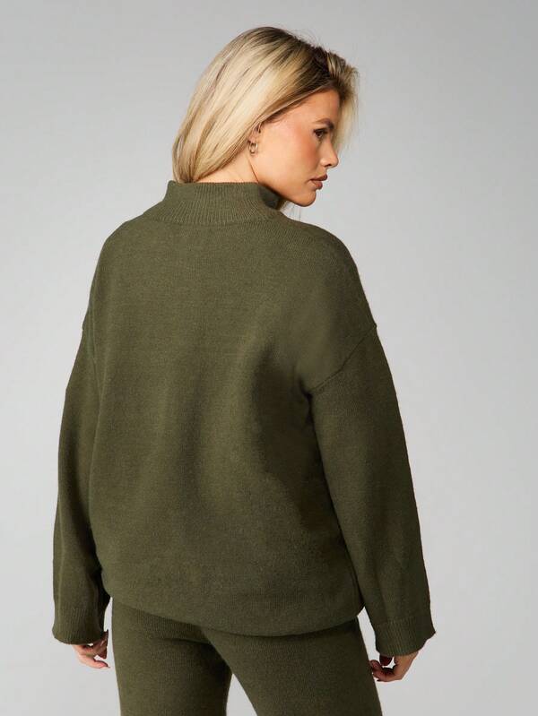 MISSGUIDED Oversized Quarter Zip Pullover With Logo Detail