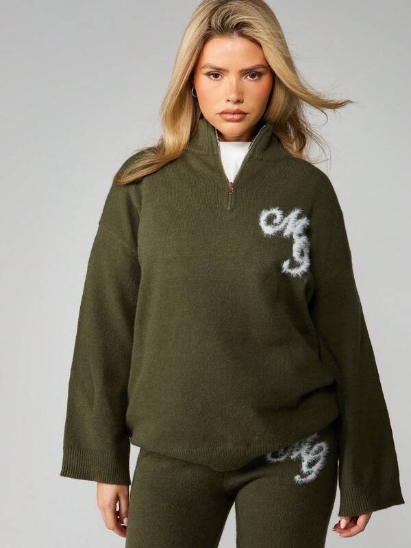 MISSGUIDED Oversized Quarter Zip Pullover With Logo Detail