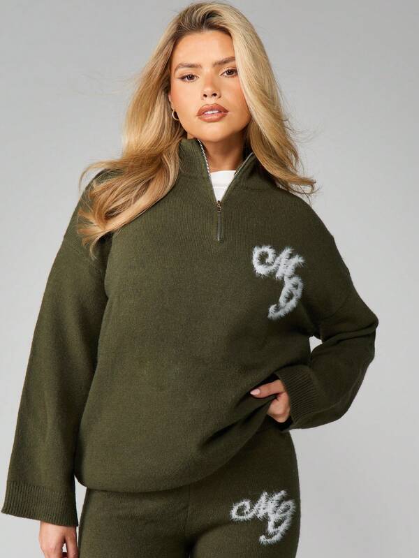 MISSGUIDED Oversized Quarter Zip Pullover With Logo Detail