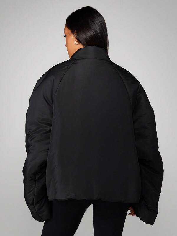 MISSGUIDED Oversized Quilted Puffer Coat With Stand Collar