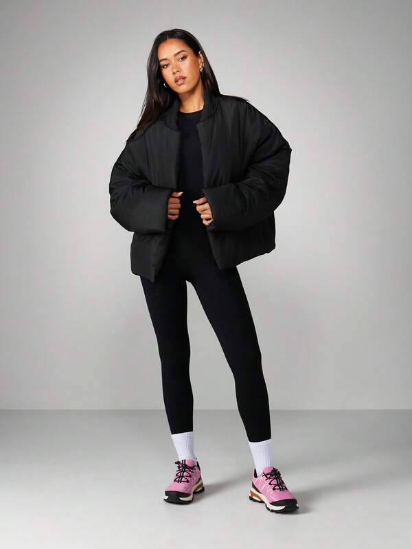 MISSGUIDED Oversized Quilted Puffer Coat With Stand Collar