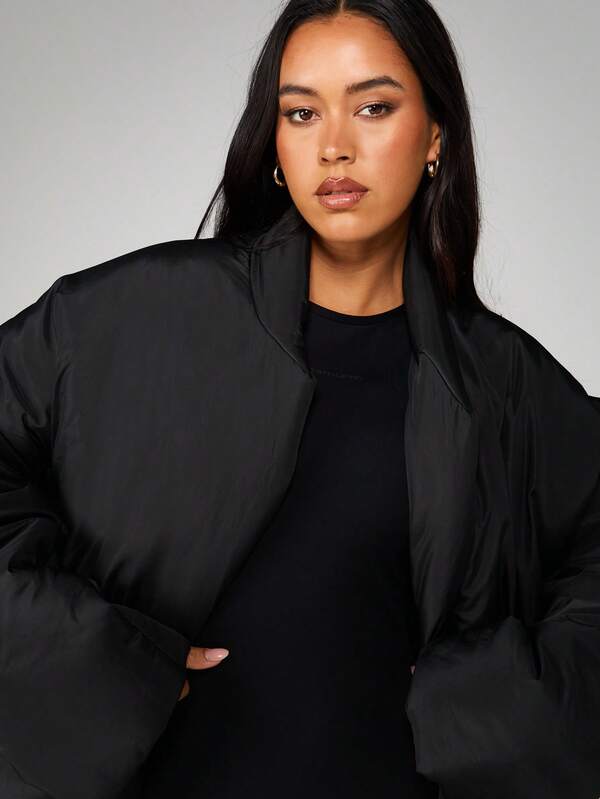 MISSGUIDED Oversized Quilted Puffer Coat With Stand Collar