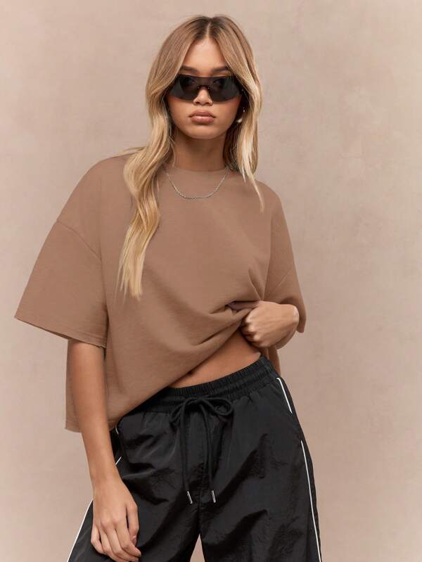 MISSGUIDED Oversized Raw Edge Loopback Sweatshirt Style T Shirt