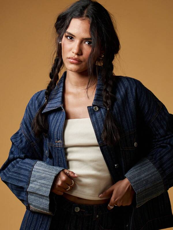 MISSGUIDED Oversized Retro Y2K Striped Denim Trucker Jacket