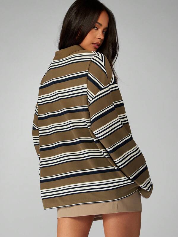 MISSGUIDED Oversized Rugby Polo With Striped Pattern And Drop Shoulder