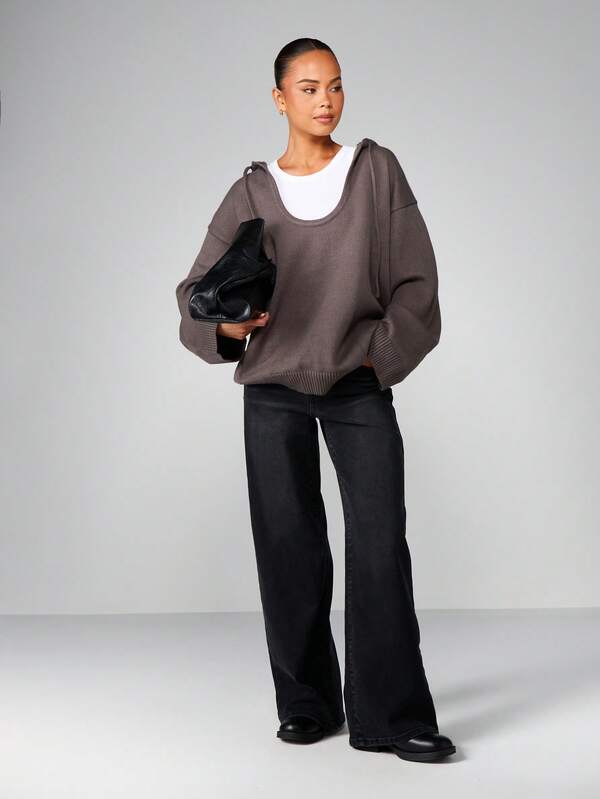 MISSGUIDED Oversized Scoop Neck Hoodie With Long Sleeves