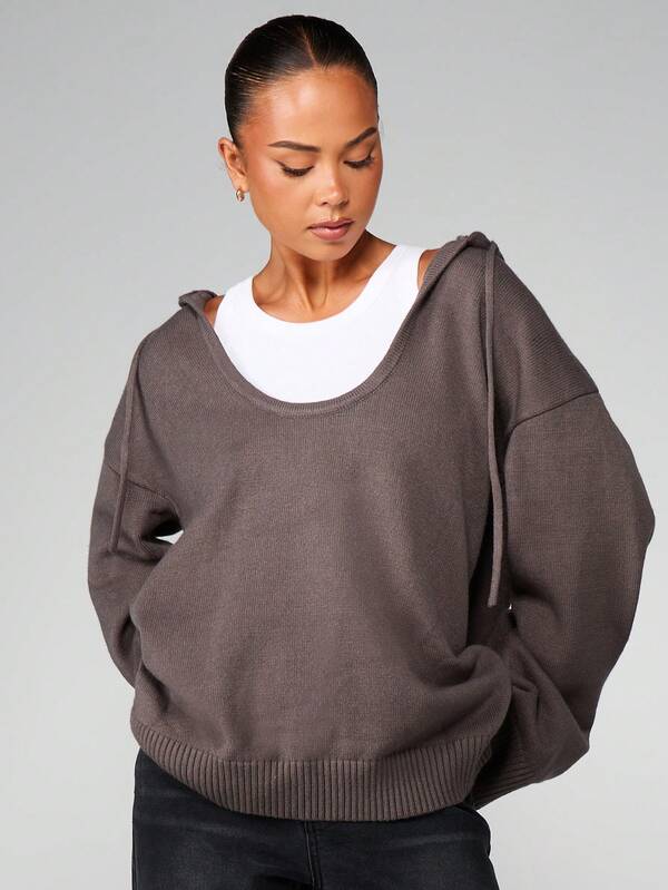 MISSGUIDED Oversized Scoop Neck Hoodie With Long Sleeves