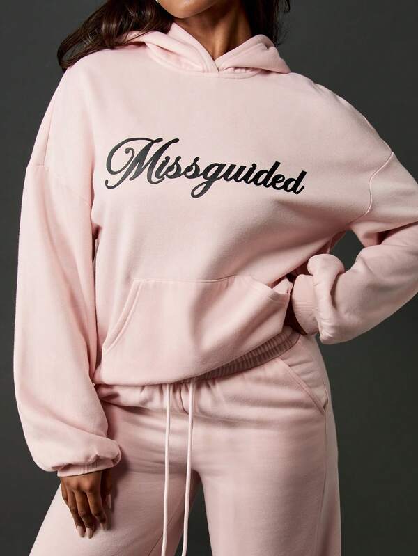 MISSGUIDED Oversized Script Logo Hoodie With Centre Pocket