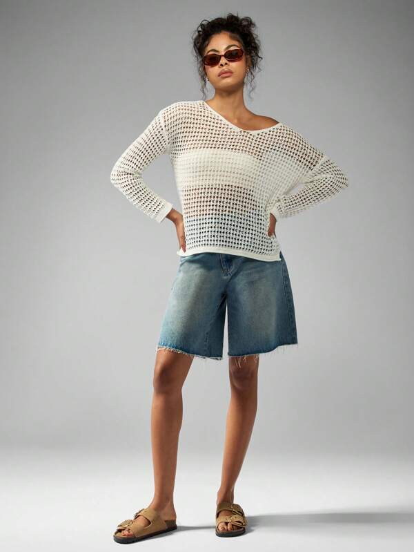 MISSGUIDED Oversized See Through Crochet Knit Sweater