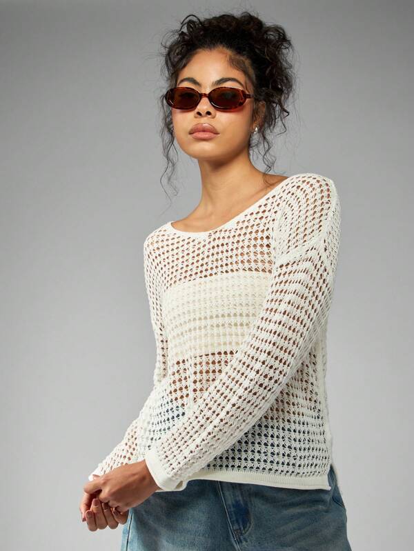 MISSGUIDED Oversized See Through Crochet Knit Sweater