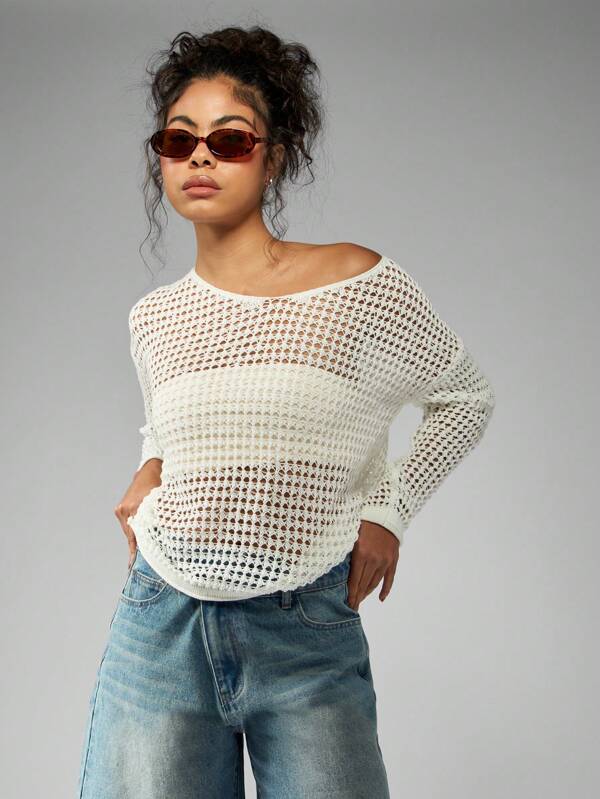 MISSGUIDED Oversized See Through Crochet Knit Sweater