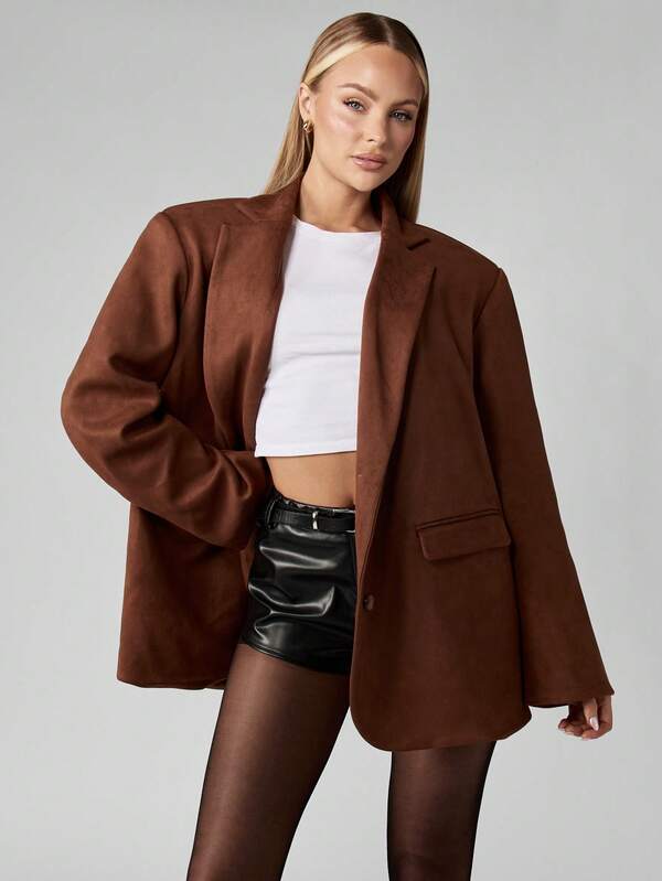 MISSGUIDED Oversized Single Button Blazer With Padded Shoulders