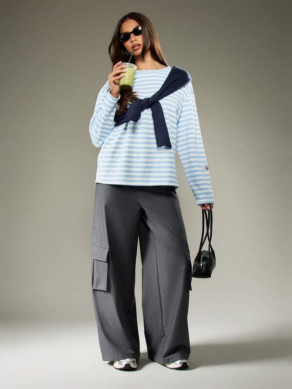 MISSGUIDED Oversized Stripe T-Shirt With Long Sleeves